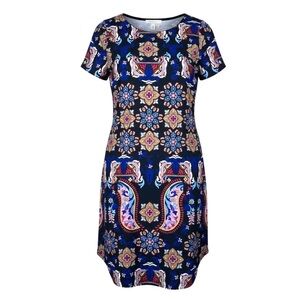 Yumi Kim “Elana”‎ Eclectic Shift Dress Artsy Black Bohemian Paisley Floral Print